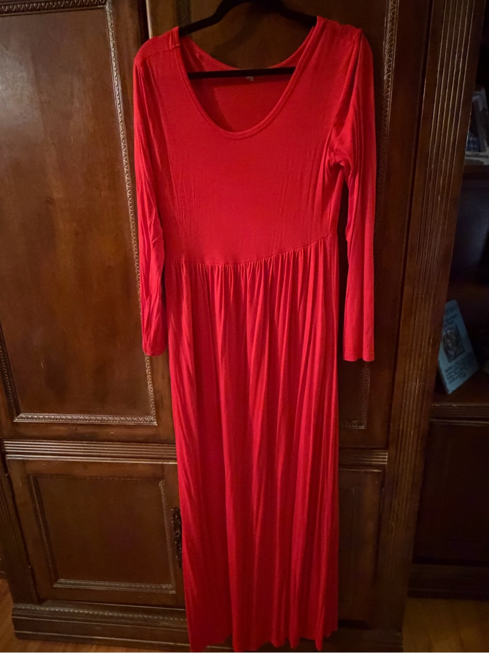 Red Long Sleeve Maxi Dress - Classic Scoop Neck